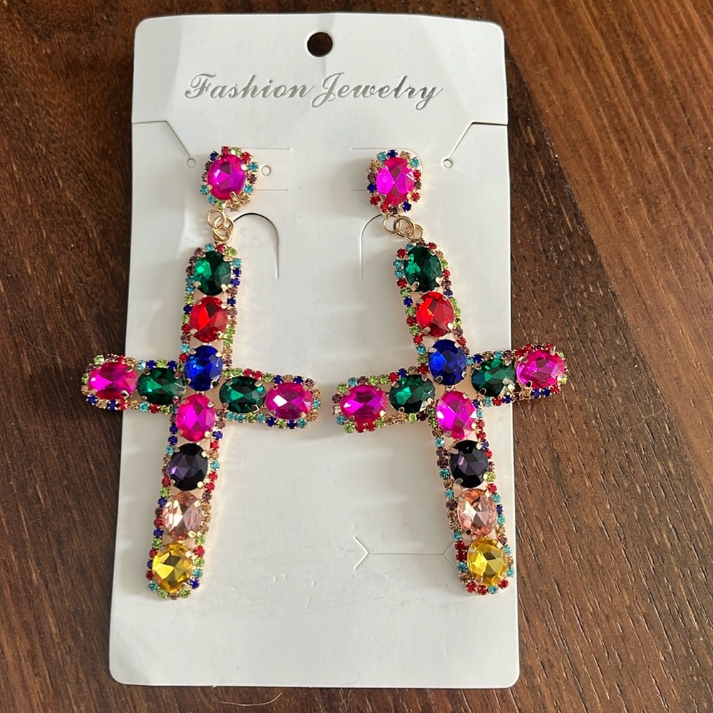 Multicolored cross earrings